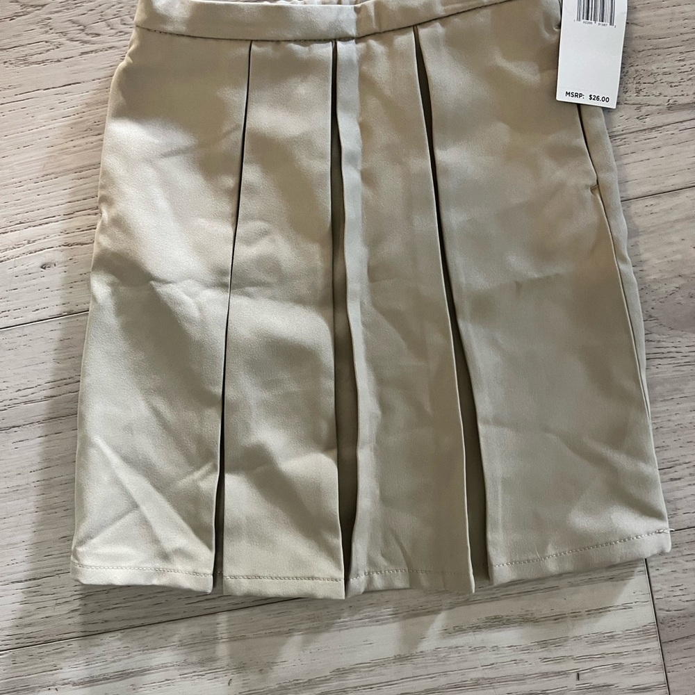 Cream Tan Pencil Skirt Pleated school uniform